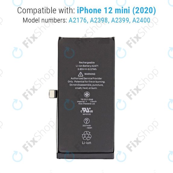 Battery for iPhone 12 Mini, 2227mAh, FixPremium