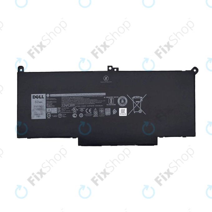Dell Latitude 7280, 7290, 7380, 7390, 7480, 7490, E7280 - Battery F3YGT 7600mAh - Genuine Service Pack