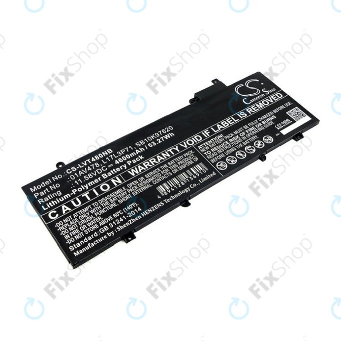 Battery for Lenovo ThinkPad T480S, 4600mAh, Li-Pol, 11.58V, 01AV478, HQ