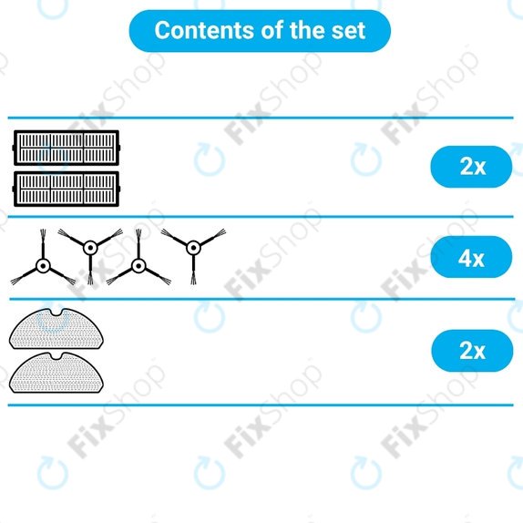 Replacement set for Xiaomi Robot Vacuum E5 (2x Filter, 4x Side brush, 2x Mop cloth)