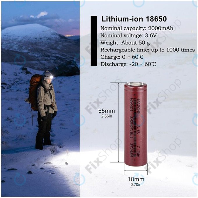 Battery Cell 18650 (Li-Ion, 2000mAh, 3.6V)