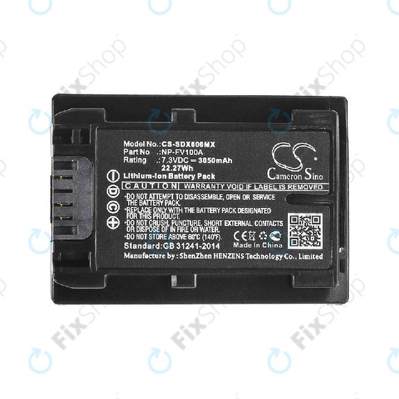 Battery for Sony Fdr-Ax33, Sony Fdr-Ax40, 3050mAh, Li-Ion, 7.3V, NP-FV100A, HQ
