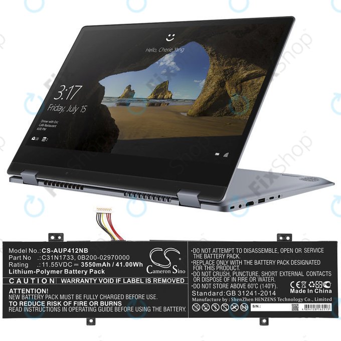 Battery for Asus VivoBook Flip 14 Tp412fa/ua, 3550mAh, Li-Pol, 11.55V, C31N1733, HQ