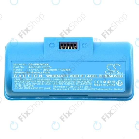 iRobot Braava Jet 240, 241, 244, 245, Mopping Robot - Battery 4446040, BC674 Li-Ion 3.6V 2000mAh HQ
