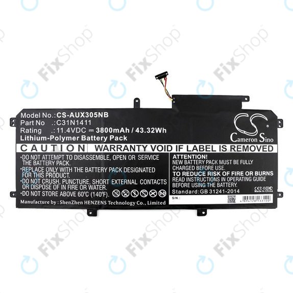 Battery for Asus Zenbook UX305, 3800mAh, Li-Pol, 11.4V, C31N1411, HQ