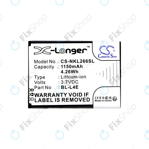 Battery for Nokia 2660 Flip 4G, 1150mAh, Li-Ion, 3.7V, BL-L4E, HQ