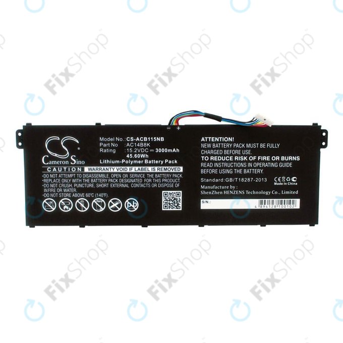 Battery for Acer Aspire 5, 7 E5, V3, Chromebook 11, 13, 15, 3000mAh, Li-Pol, 15.2V, AC14B18K, HQ