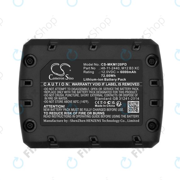 Battery for Milwaukee M12 Redlithium XC 4.0, 6000mAh, Li-Ion, 12V, M12 B3 XC, M12 B4 XC, HQ