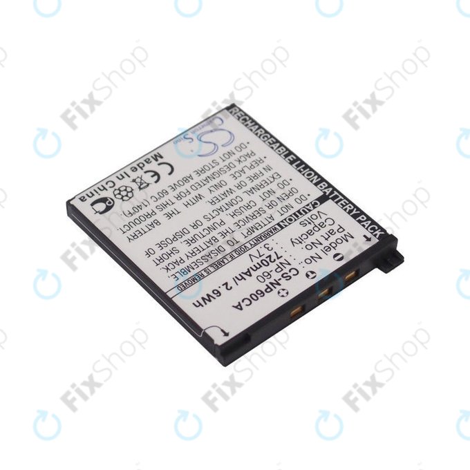 Battery for Casio Exilim Zoom EX-Z19, EX-Z85, EX-Z9, 720mAh, Li-Ion, 3.7V, NP-60, HQ