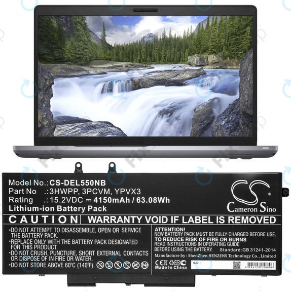 Battery for Dell Latitude 5501, Latitude 5401, Latitude 14 5410, Latitude 15 5511, 4150mAh, Li-Ion, 15.2V, 3HWPP, HQ