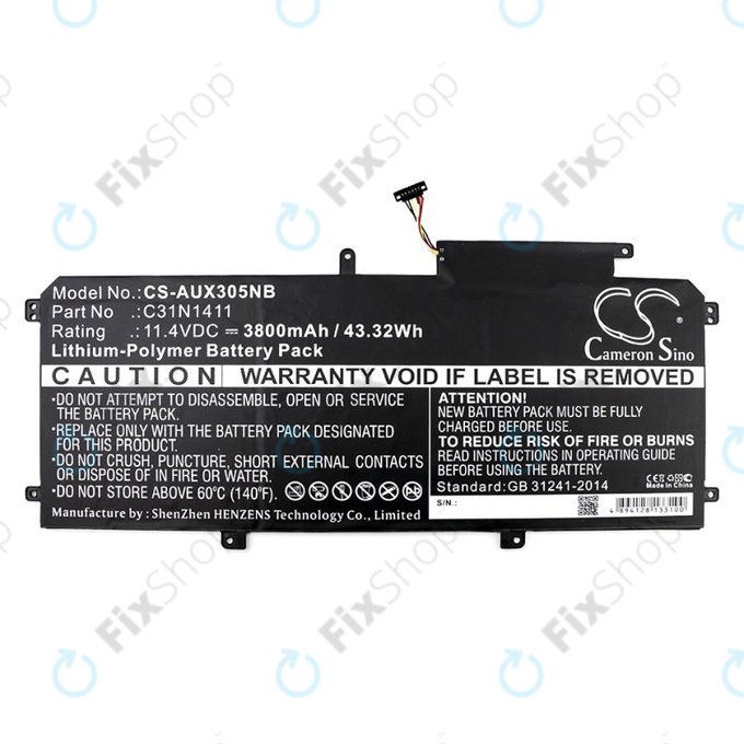 Battery for Asus Zenbook UX305, 3800mAh, Li-Pol, 11.4V, C31N1411, HQ
