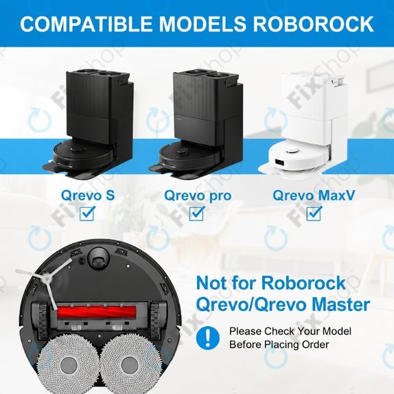 Replacement set for Roborock Qrevo MaxV, Pro, S (1x Main brush, 2x Filter, 2x Side brush, 4x Mop cloth, 2x Dust bag)