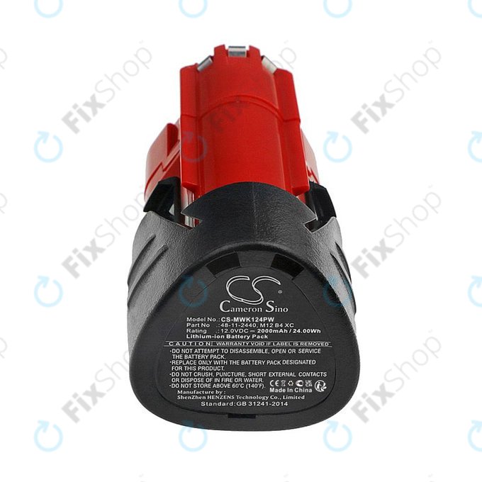 Battery for Milwaukee M12 Redlithium XC 4.0, M12 B3 XC, M12 B4 XC, 2000mAh, Li-Ion, 12V, -, HQ