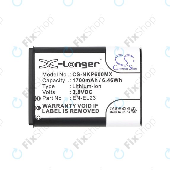 Battery for Nikon Coolpix, 1700mAh, Li-Ion, 3.8V, EN-EL23, HQ