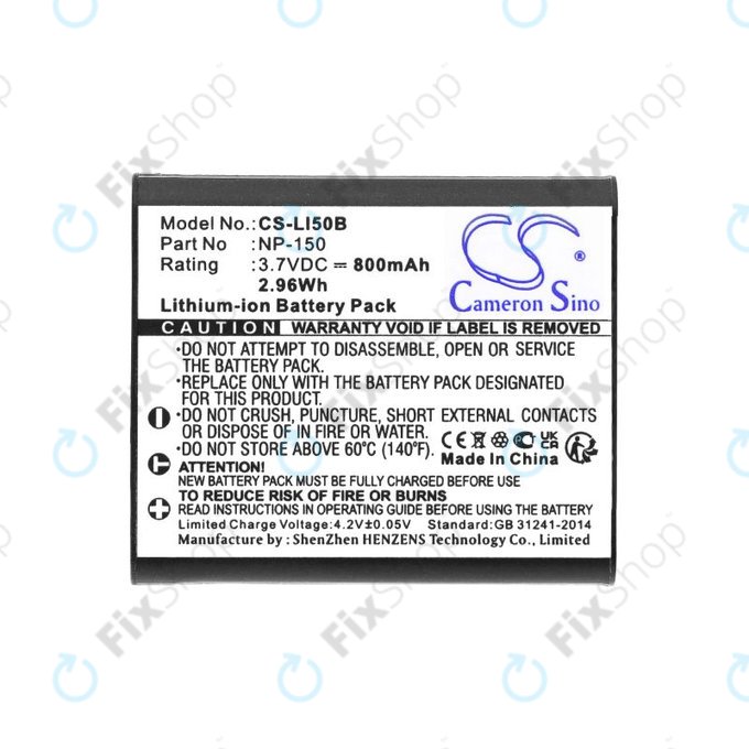 Battery for Olympus MJU, Casio Exilim, Kodak PIXPRO, 800mAh, Li-Ion, 3.7V, NP-150, HQ