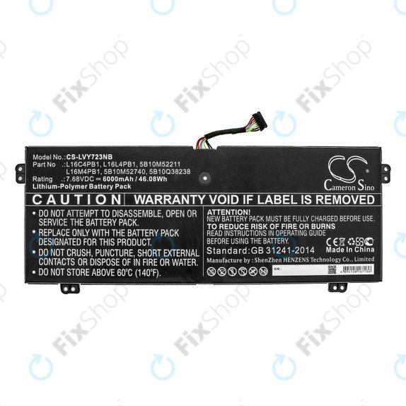 Charger for Lenovo Yoga 720-13, 730-13, 6000mAh, Li-Pol, 7.68V, L16L4PB1, HQ