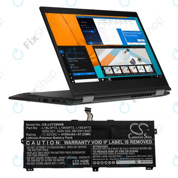 Battery for Lenovo ThinkPad X390, Yoga X390, 4100mAh, Li-Pol, 11.52V, 02DL021, HQ