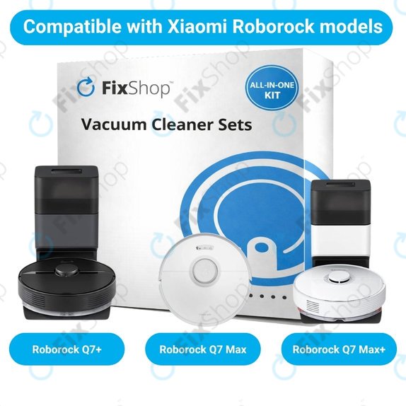 Replacement set for Xiaomi Roborock Q7+, Q7 Max, Q7 Max+ (2x Main brush, 4x Filter, 4x Side brush - White)