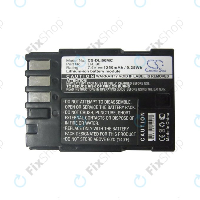 Battery for Pentax 645d, K-5, 1250mAh, Li-Ion, 7.4V, D-LI90, HQ