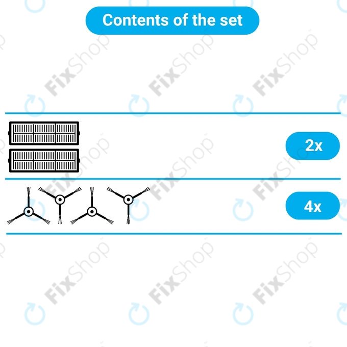 Replacement set for Xiaomi Robot Vacuum E5 (2x Filter, 4x Side brush)