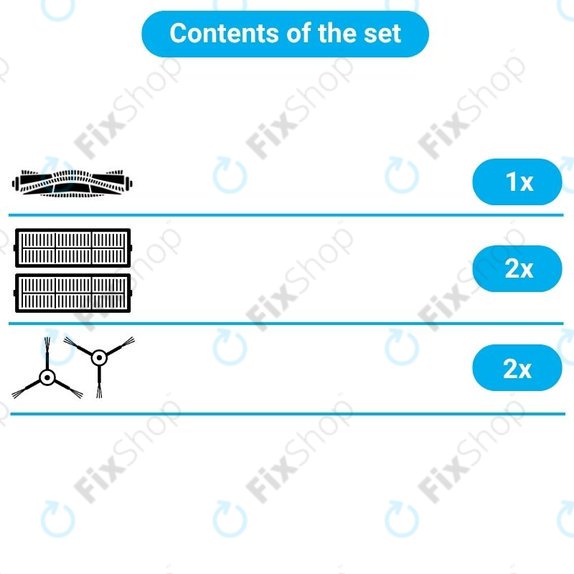Replacement set for Xiaomi Roborock S5 Max, S6, S6 MaxV, S6 Pure, Xiaowa E3 (1x Main brush, 2x Filter, 2x Side brush - White)