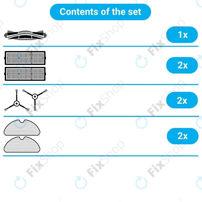 Replacement set for Sencor SRV9250, 9200, 8250, 6250, 4200 (1x Main brush, 2x Filter, 2x Side brush, 2x Mop cloth)