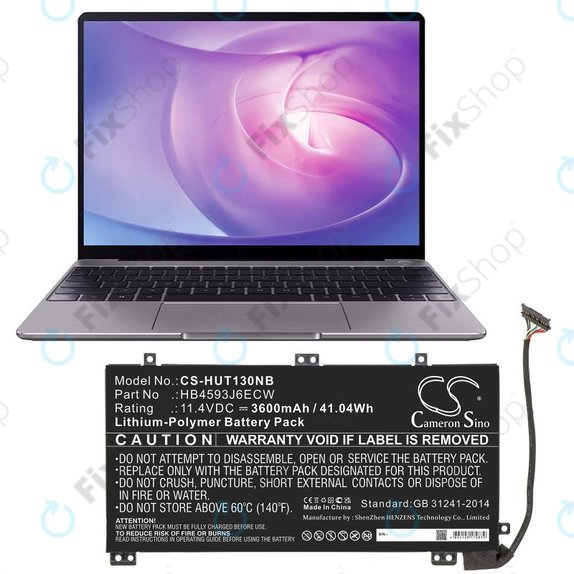 Battery for Huawei MateBook 13, 13 i7, 3600mAh, Li-Pol, 11.4V, HB4593J6ECW, HQ