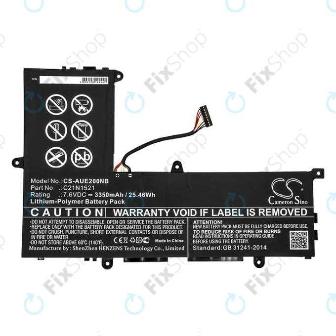 Battery for Asus VivoBook E200, L200, Eeebook X206, 3350mAh, Li-Pol, 7.6V, C21N1521, HQ