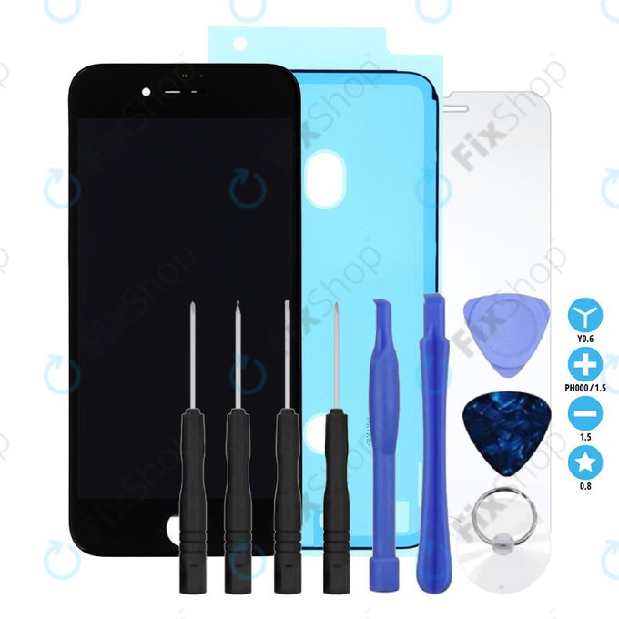 Display In-Cell for iPhone 8, SE (2020), SE (2022), Black, Touch Screen with Frame, Adhesive, Tempered Glass, Toolkit, FixPremium