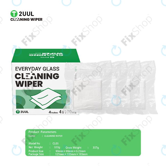 Glass Cleaning Wipers, Lint-Free, 2UUL CL05, 4x100pcs/Box