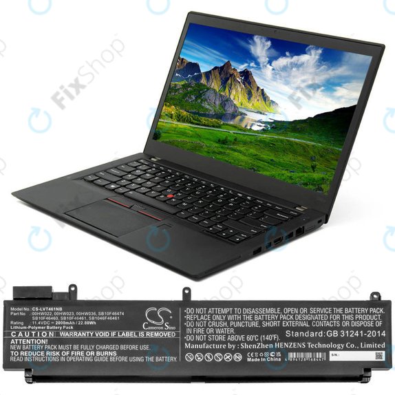 Battery for Lenovo ThinkPad T460s, T470s, 2000mAh, Li-Pol, 11.4V, 00HW022, HQ