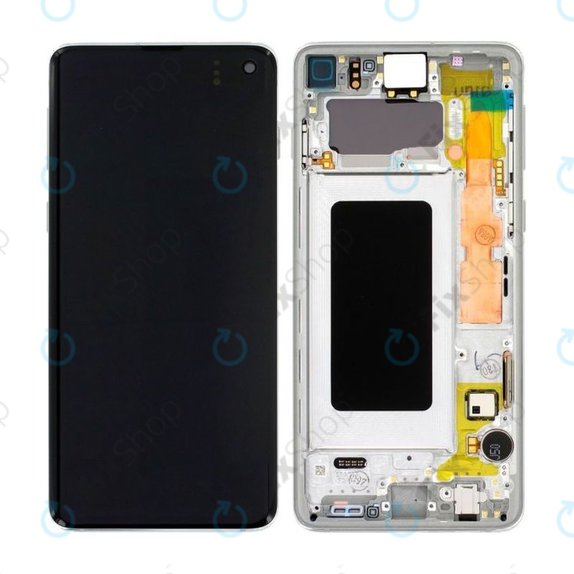 Samsung Galaxy S10 G973F - LCD Display + Touch Screen + Frame (Prism White) - GH82-18850B, GH82-18835B Genuine Service Pack