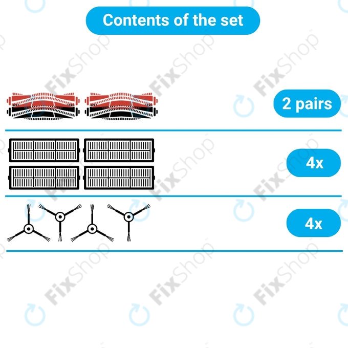 Replacement set for Dreame X50 Ultra, L50 Ultra, L40s Ultra, L40s Pro Ultra, X50 Master, Mova V50 (2 pairs of Main brushes, 4x Filter, 4x Side brush)