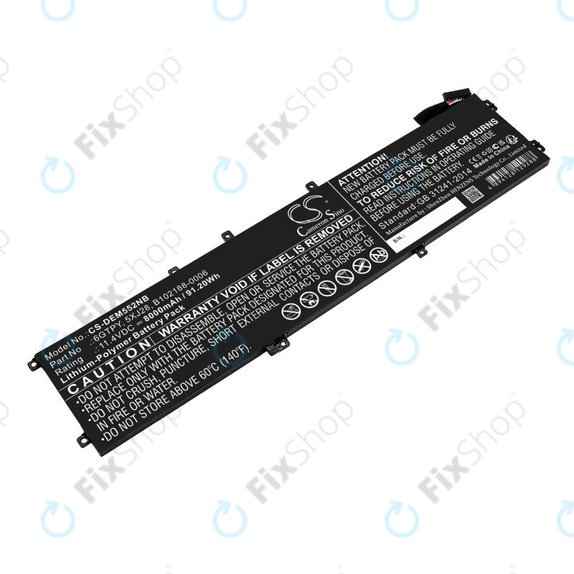 Battery for Dell XPS 15, Dell Precision 9560, 9570, 8000mAh, Li-Pol, 11.4V, 6GTPY, HQ