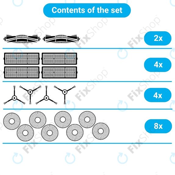 Replacement set for Xiaomi Robot Vacuum S40 Pro (2x Main brush, 4x Filter, 4x Side brush, 8x Mop cloth)