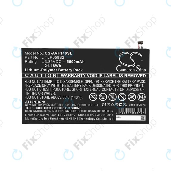 Battery for Vodafone Tab Prime 7, 5500mAh, Li-Pol, 3.85V, TLP058B2, HQ