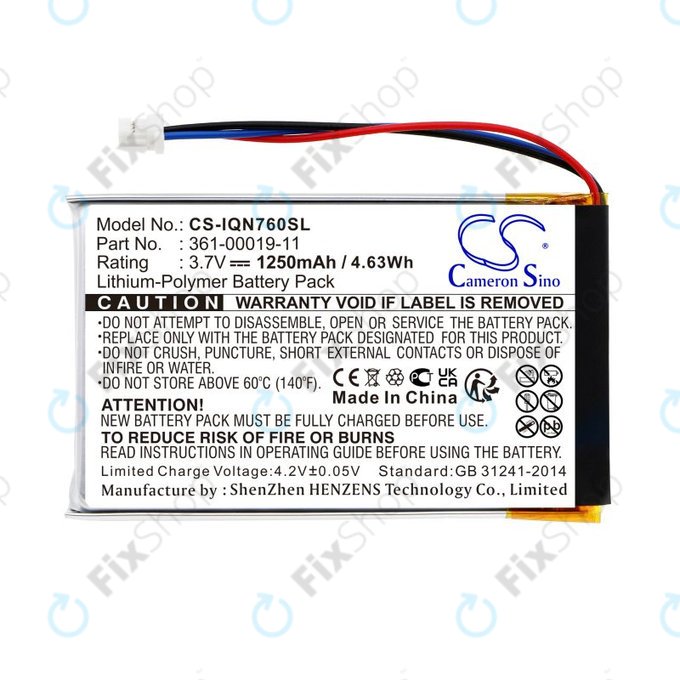 Battery for Garmin Nüvi 700, 710, 760, 765, Nuvi 3590, 1250mAh, Li-Pol, 3.7V, 361-00019-11, HQ
