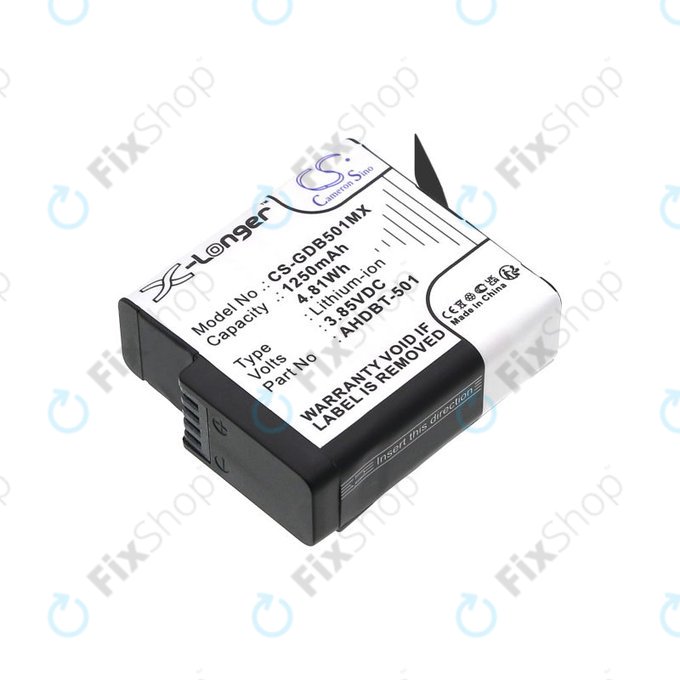 Battery for Gopro Hero 8, Hero 6, 1250mAh, Li-Ion, 3.85V, AHDBT-501, HQ
