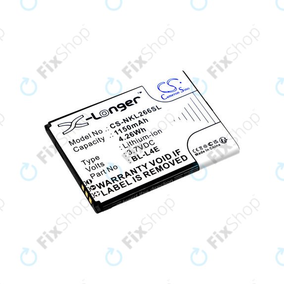 Battery for Nokia 2660 Flip 4G, 1150mAh, Li-Ion, 3.7V, BL-L4E, HQ