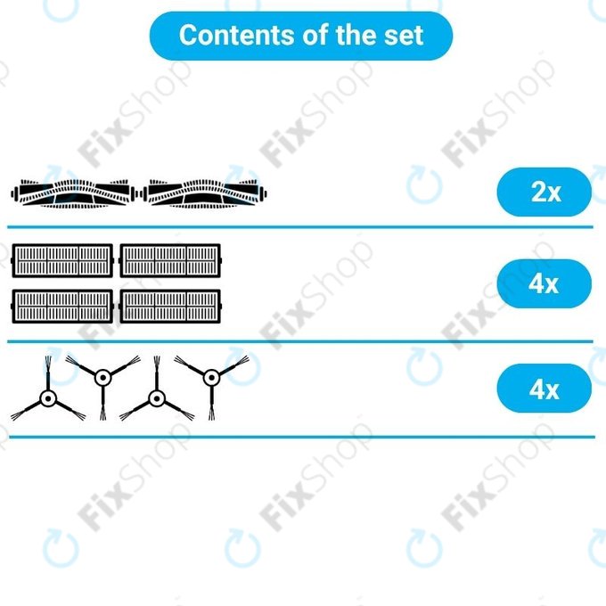 Replacement set for Rowenta X-Plorer S75s (2x Main brushes, 4x Filters, 4x Side brushes)