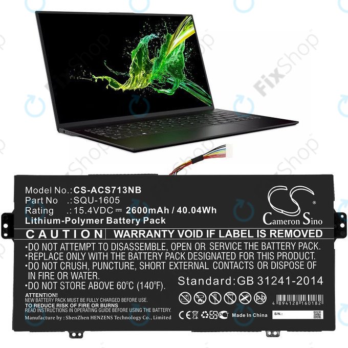 Battery for Acer SF713-51, 2600mAh, Li-Pol, 15.4V, SQU-1605, HQ