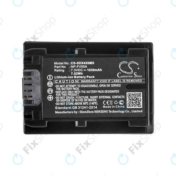 Battery for Sony FDR-AX33, 40, 45, 53, 60, 700, P33, HDR-CX450, 625, 1030mAh, Li-Ion, 7.3V, NP-FV50A, HQ