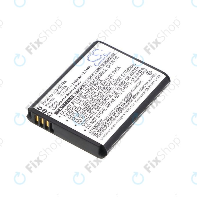 Battery for Samsung ES, ST, 740mAh, Li-Ion, 3.7V, BP-70A, HQ