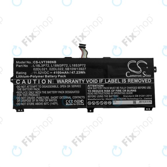 Battery for Lenovo ThinkPad X390, Yoga X390, 4100mAh, Li-Pol, 11.52V, 02DL021, HQ
