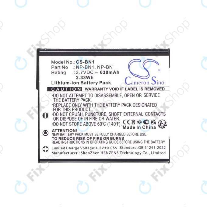 Battery for Sony Cyber-Shot DSC-TX20, TX9, 630mAh, Li-Ion, 3.7V, NP-BN1, HQ
