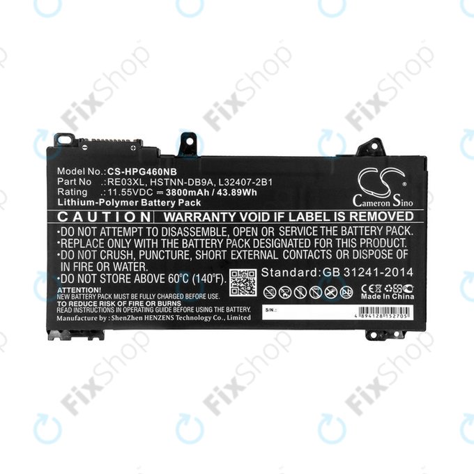Battery for HP ProBook 455, 450, 445, 440, 430 G6, 3800mAh, Li-Pol, 11.55V, RE03XL, HQ