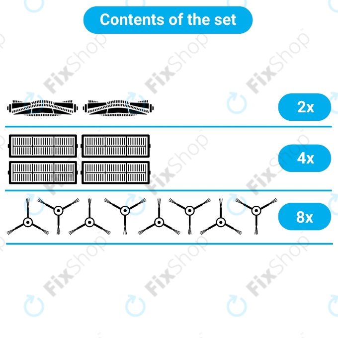 Replacement set for Tesla IQ400, IQ400 Plus, Sencor 6485BK (2x Main brush, 4x Filter, 8x Side brush)