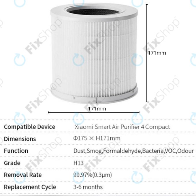 Xiaomi Smart Air Purifier 4 Compact - HEPA filter (Activated carbon) (White)