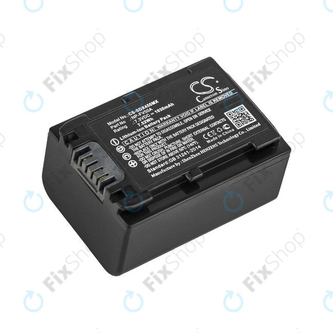 Battery for Sony FDR-AX33, 40, 45, 53, 60, 700, P33, HDR-CX450, 625, 1030mAh, Li-Ion, 7.3V, NP-FV50A, HQ
