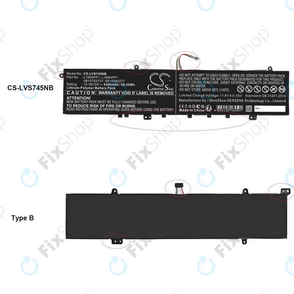 Battery for Lenovo Yoga, 4300mAh, Li-Pol, 15.36V, L18D4PF1, HQ